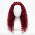 16-inch burgundy wig on a featureless white mannequin