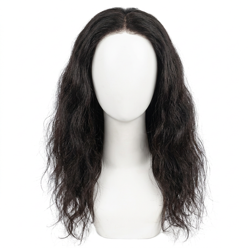 20-inch wig on a white mannequin with brown lining removed