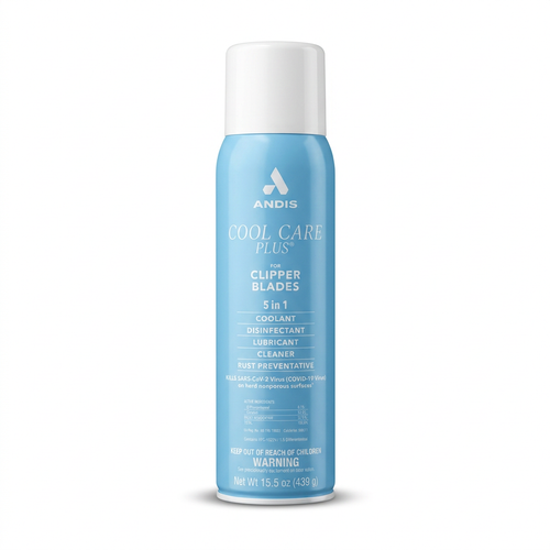 Andis Cool Care Plus with sky-blue packaging and white cap
