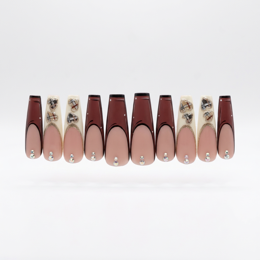 Burgundy-and-nude nail photo edit with the case removed