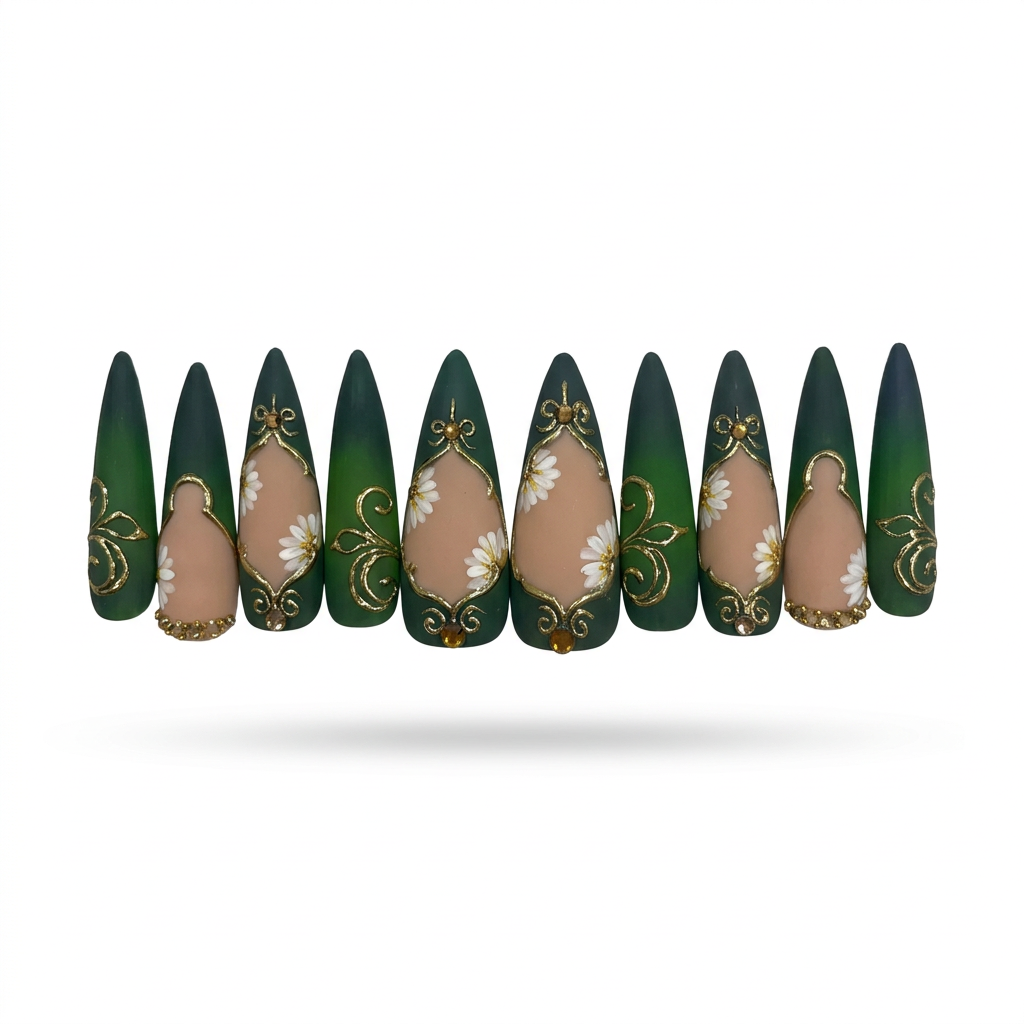 Case-free green nail set preview on white