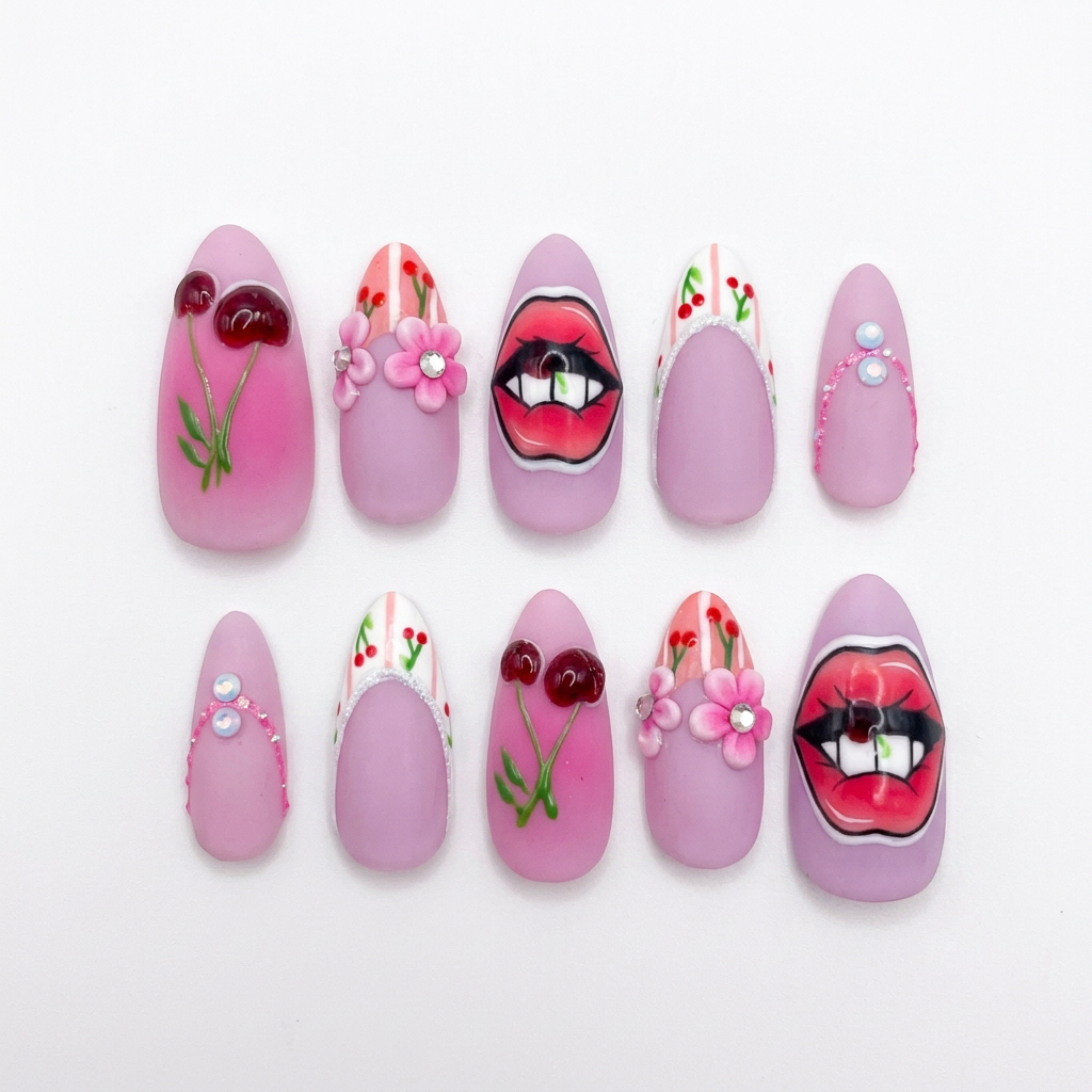 Fresh edit of the pink designer nails on a white background