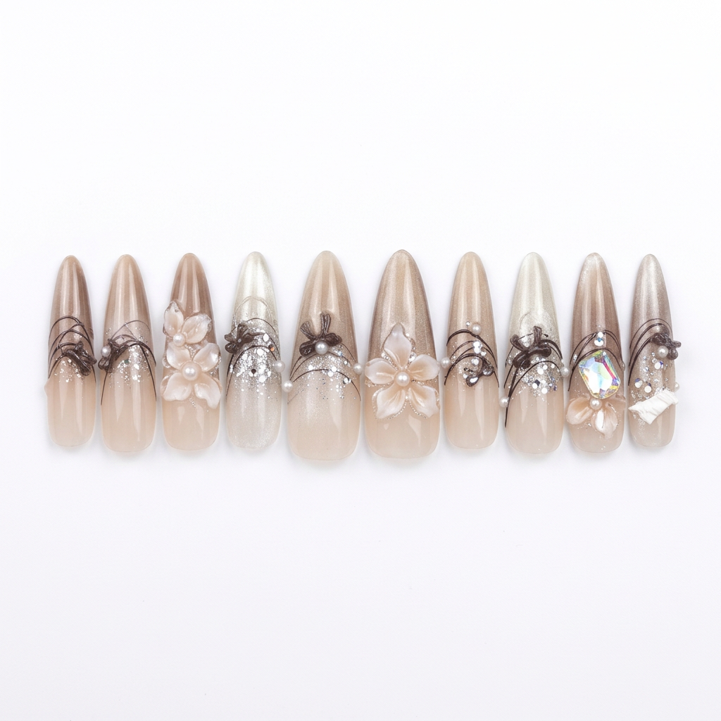 Nude designer nails without the case on a white background