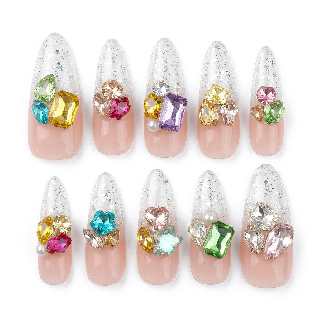White-background preview of the jeweled nail set